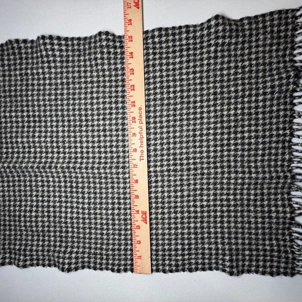 Italian Lambswool Scarf Houndstooth Black Grey Blend‎ Made in Italy